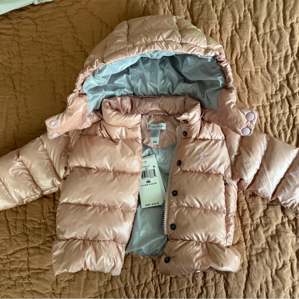 Ralph Lauren Girls' Pale Pink Hooded Puffer Jacket
